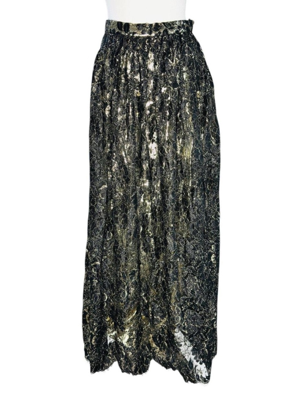 Vintage Gloria Sachs Black Gold Lace Maxi Skirt Size 10